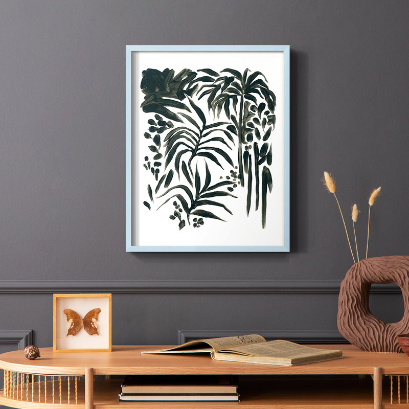 Encre Jungle I, reproduction encadrée - bois massif, Bleu, H 10 po x l 8 po