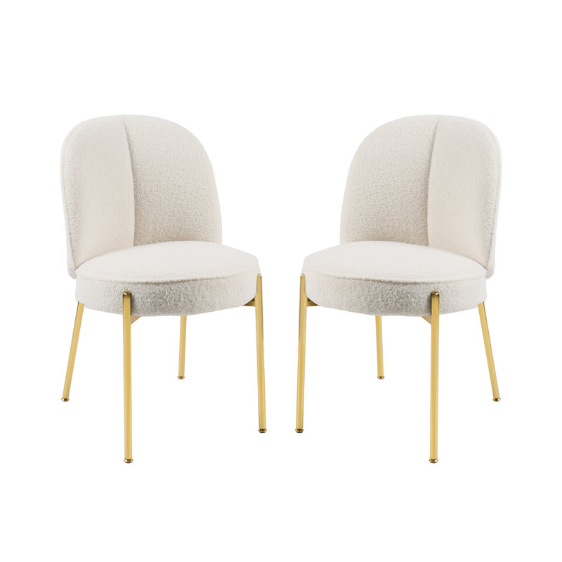 Teddy Fabric Dining Chair with Golden Legs (Set of 2), Creamy White