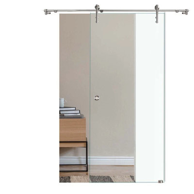 40 In W x 84 In H Tempered Glass Sliding Door - Clear Transparent Glass for an Open Concept Interior and Smooth Sliding Hardware kit