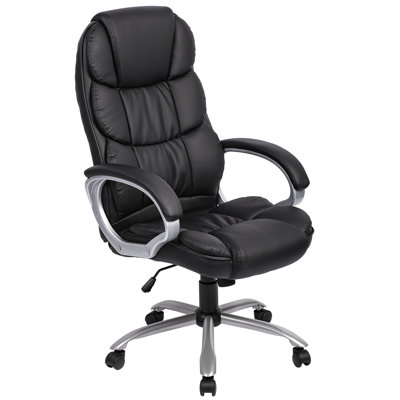 Office Chair With Lumbar Support, High Back Adjustable Ergonomic Desk Chair, PU Leather Executive Swivel Chair, Black