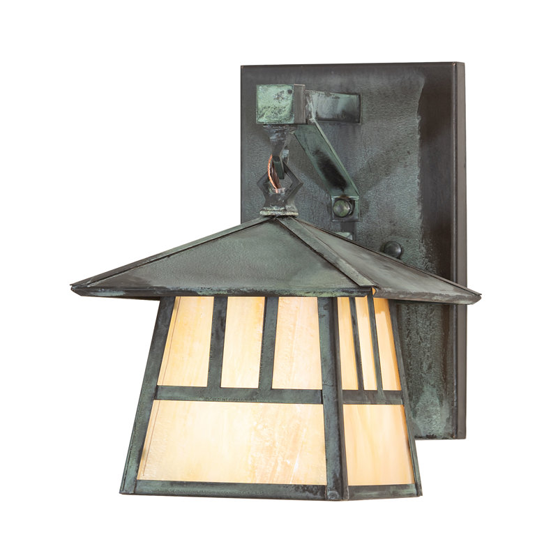 1 - Light Armed Sconce, Craftsman Verdigris, 11.5" H x 8" W x 11" D, Beige