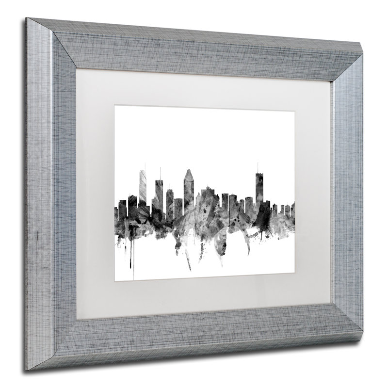 «Montreal Canada Skyline B&W», impression encadrée, H 11 po x l 14 po x P 0,5 po, Blanc, Cadre brun