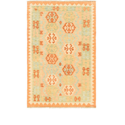 Tapis intérieur en laine vert/rouge 3 pi 2 po x 4 pi 10 po one-of-kind à la main-noué la new age Elland