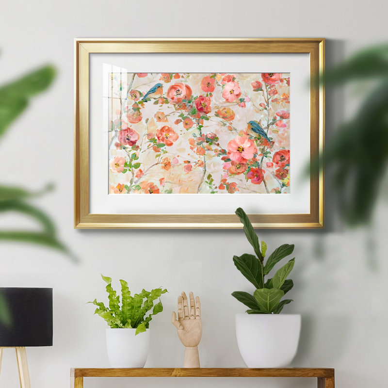 Bluebirds and Blossoms - Peinture encadrée, H 26,5 po x l 36,5 po x P 1,5 po, Cadre doré