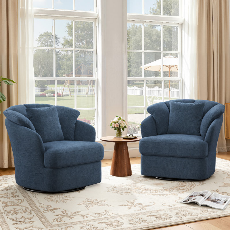 Metal Ring Barrel Chairs Mid Century Modern Fabric Accent Chairs, Swivel Barrel Chairs With Soft Padded Armrest, Steel Blue