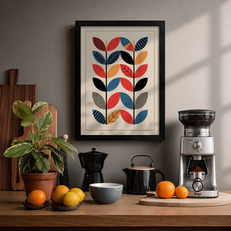 Symmetrical Leaf Forms Scandinavian - Print, Black, A3 - 42.0 x 29.7 cm