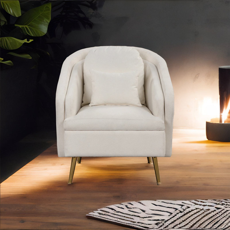 Fauteuil demi-tonneau 31,5 po, Velours blanc
