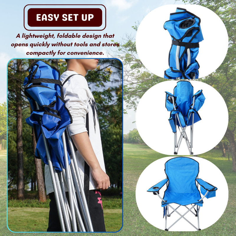 Ensemble de 2 chaises de camping avec glacière intégrée, porte-gobelet et sac de transport, Bleu