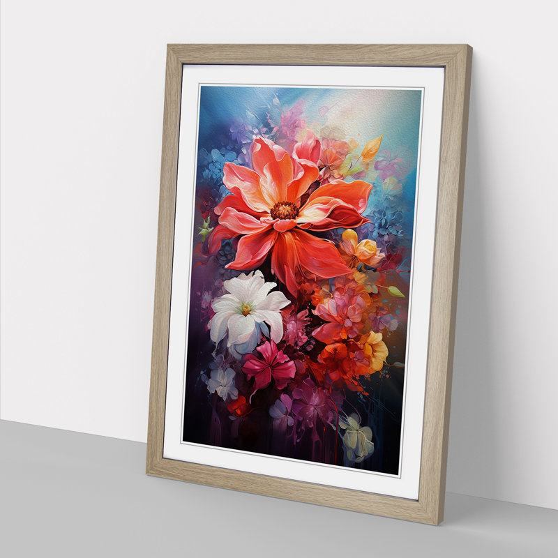 Floral Art Action Painting Art - Framed Print, Oak, Oak Framed, 64cm H x 46cm W