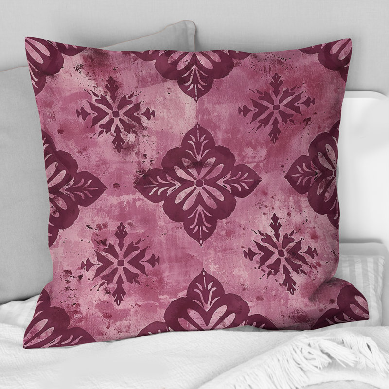 Magenta Rustic  Blooming Charm II - Farmhouse Throw Pillow, 16"H x 16"W, Square