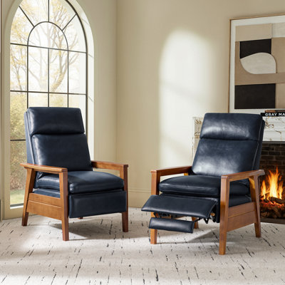 Gladys Mid-Century Modern Genuine Leather Pushback Recliner