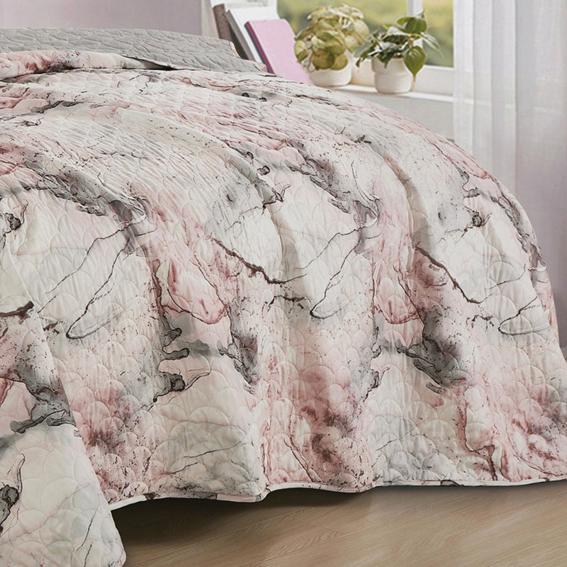 3-Piece Marble-Inspired Printed Microfiber Comforter Set - Luxurious Bedding Ensemble with Elegant Pattern Detailing