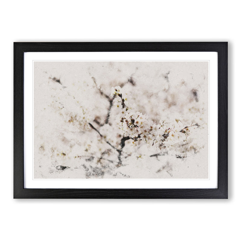 Pink Cherry Blossom Flowers Vol.7 - Picture Frame Graphic Art, 27cm H x 36cm W x 2cm D, Black Framed