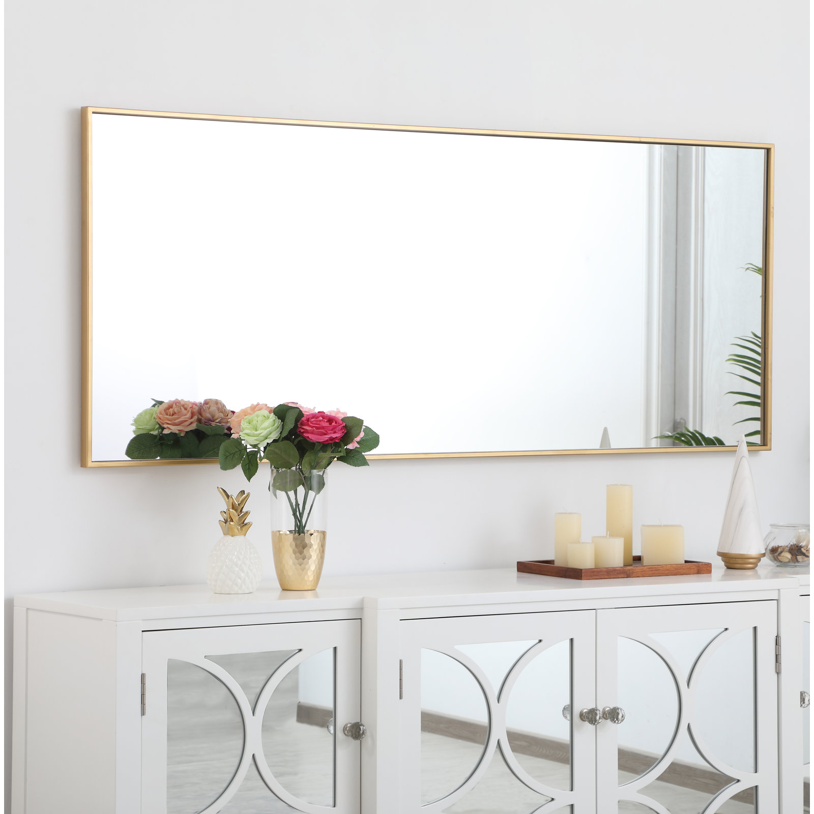 Sabine Metal Rectangle Wall Mirror, 60" x 24", Brass