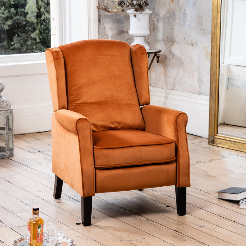 Airell 70cm Wide Velvet Wing Chair Recliner, Orange