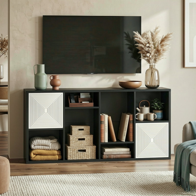 8 Cube Storage Organizer with Doors, Adjustable Shelves and Closed Back for Living and Office