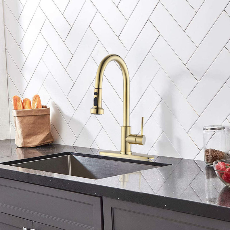 PROOX Pull Down Kitchen Faucet, Brushed Gold