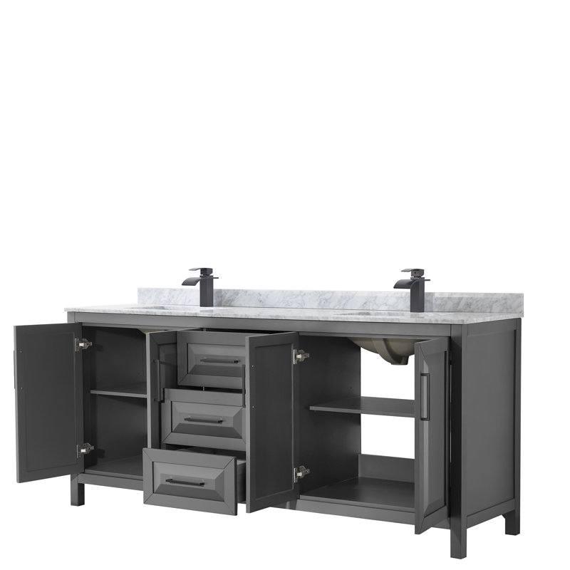 Ensemble de meuble-lavabo double 80 po Daria, Marbre de culture de Carrare, Gris foncé, Noir mat