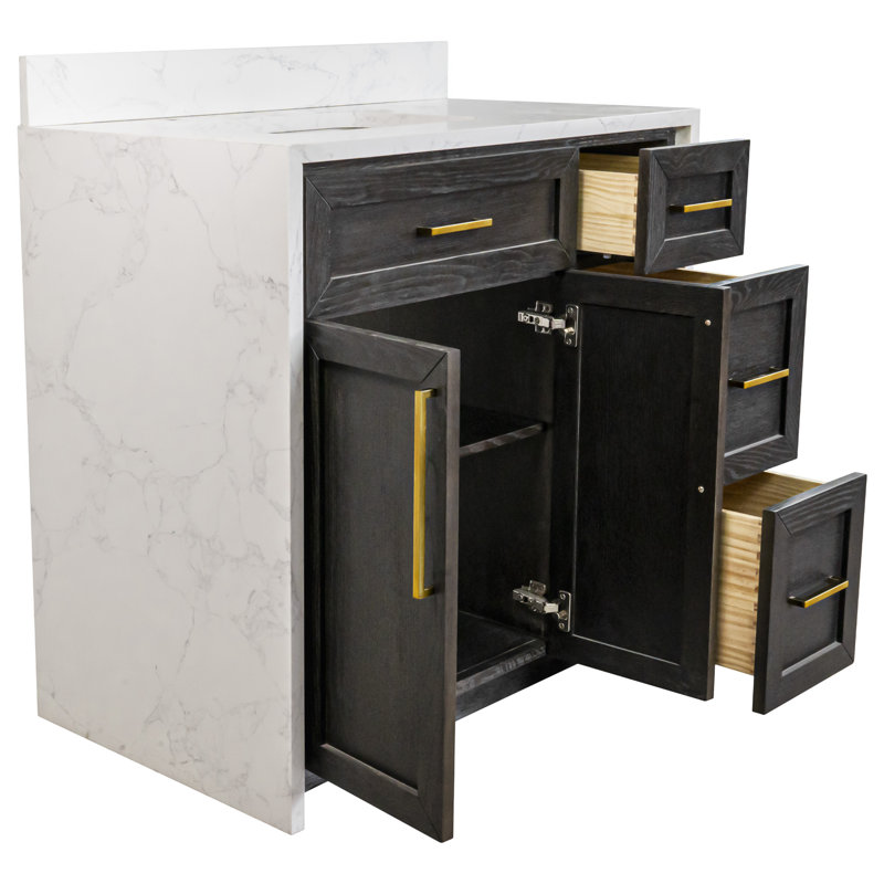 Akalya 36'' Single Bathroom Vanity with Engineered Stone Top, Dark Oak