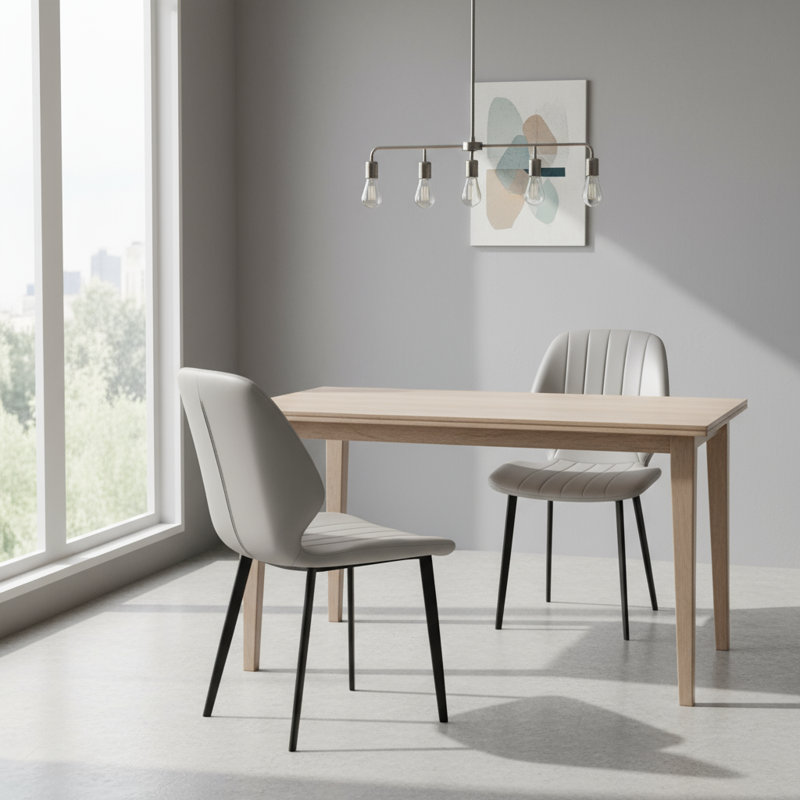 Ensemble de chaises de salle à manger modernes en similicuir de 18,5 po de hauteur - chaises d'appoint rembourrées style Mid-Century avec piqûres, pieds en métal noir mat et beige incurvé ergonomique (ensemble de 2)