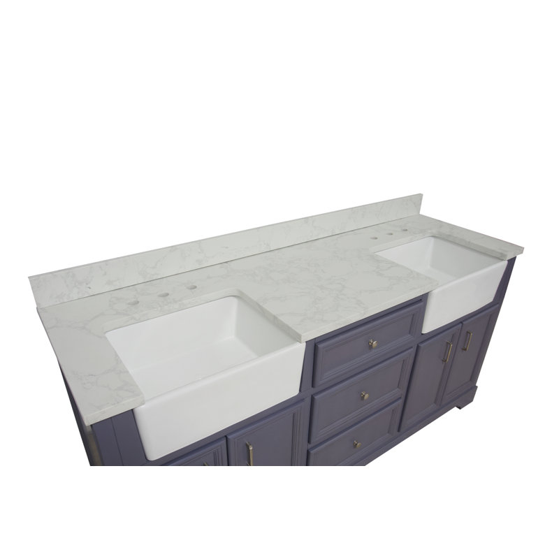 Emiliano 72'' Double Bathroom Vanity with Top, Powder Gray, Engineered Carrara