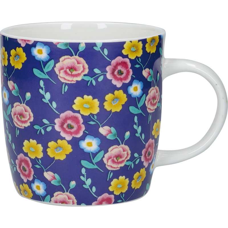 KitchenCraft 425ml Navy Floral China Mug