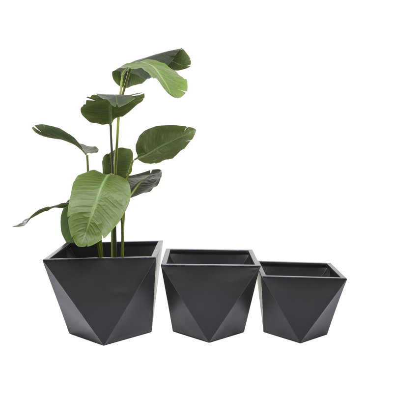 Esma Metal Planter - Set of 3, Black