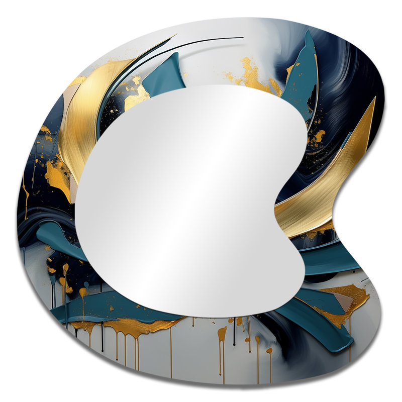 Tourbillon de fractale abstraite gris doré de sérénité I - Grand miroir mural asymétrique moderne, 33 po x 33 po