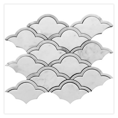 Elysian 9 x 10 Bianco Carrara Marble Polished Mosaic Fan, Scalloped Tile (3.06 Sq Ft/Case) - 5 Pack