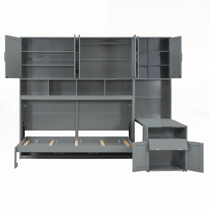 Lit escamotable simple avec placard et tiroirs, Grey