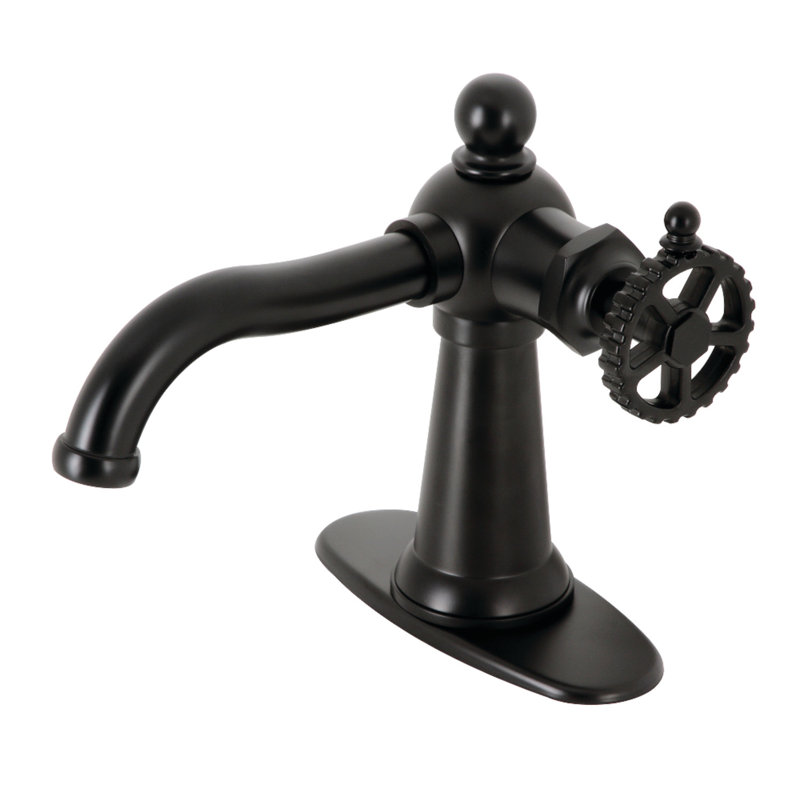 Robinet de salle de bain à un trou avec drain, Noir mat, Roue