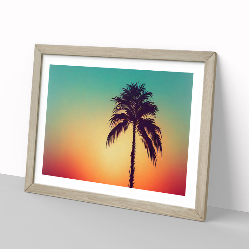 XH1022-6771X Palm Tree Sunset Vol.1 1 Piece Single Picture Frame Wall Art, 25cm H x 34cm W x 2cm D, Oak Framed