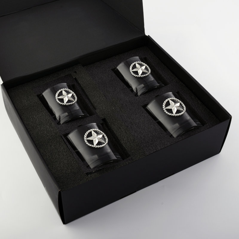 Western Star Pewter Accent Lead-Free Whiskey Tumblers Set of 4