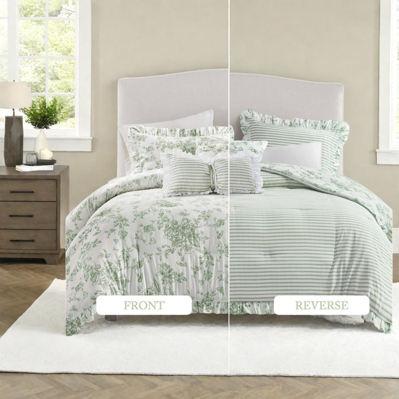 Premium 5 Piece Bedding Sets, Polyester Floral Ruffle, Modern Home