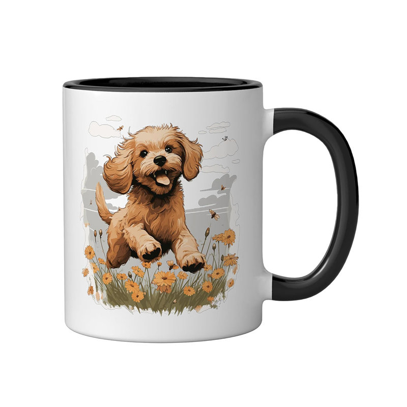 Cute Dog Ceramic Mug, Black/White, 11oz