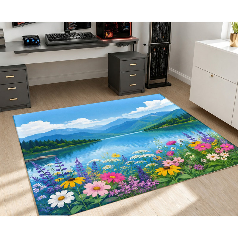 Tapis Vibrant Wildflower Mountain Lake, Rectangle 5 pi 3 po x 3 pi 3 po (160 x 100 cm)