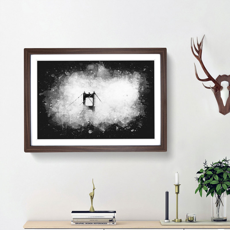 Top of the Golden Gate Bridge - Picture Frame Graphic Art Print, 33cm H x 45cm W x 2cm D, Walnut Framed