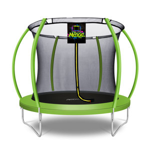 Machrus Moxie Pumpkin-Shaped Outdoor Trampoline Set w/ Premium Top-Ring Frame Safety Enclosure, 8 FT