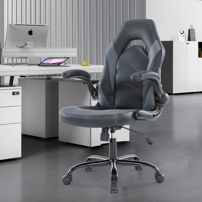 Inbox Zero Denesha Adjustable Padded Armrests and Reclining PC & Racing Game Chair in Blue and White