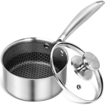 1 Quart Saucepan With Lid Premium Triple Ply Stainless Steel Sauce Pan With Lid Saucepan With Honeycomb Interior 1QT