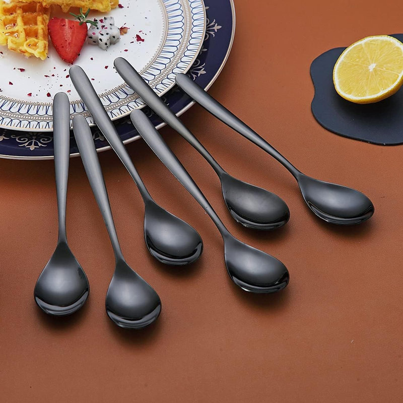Ensemble de 6 cuillères à thé noires, 6 pièces, argenterie, acier inoxydable, va au lave-vaisselle