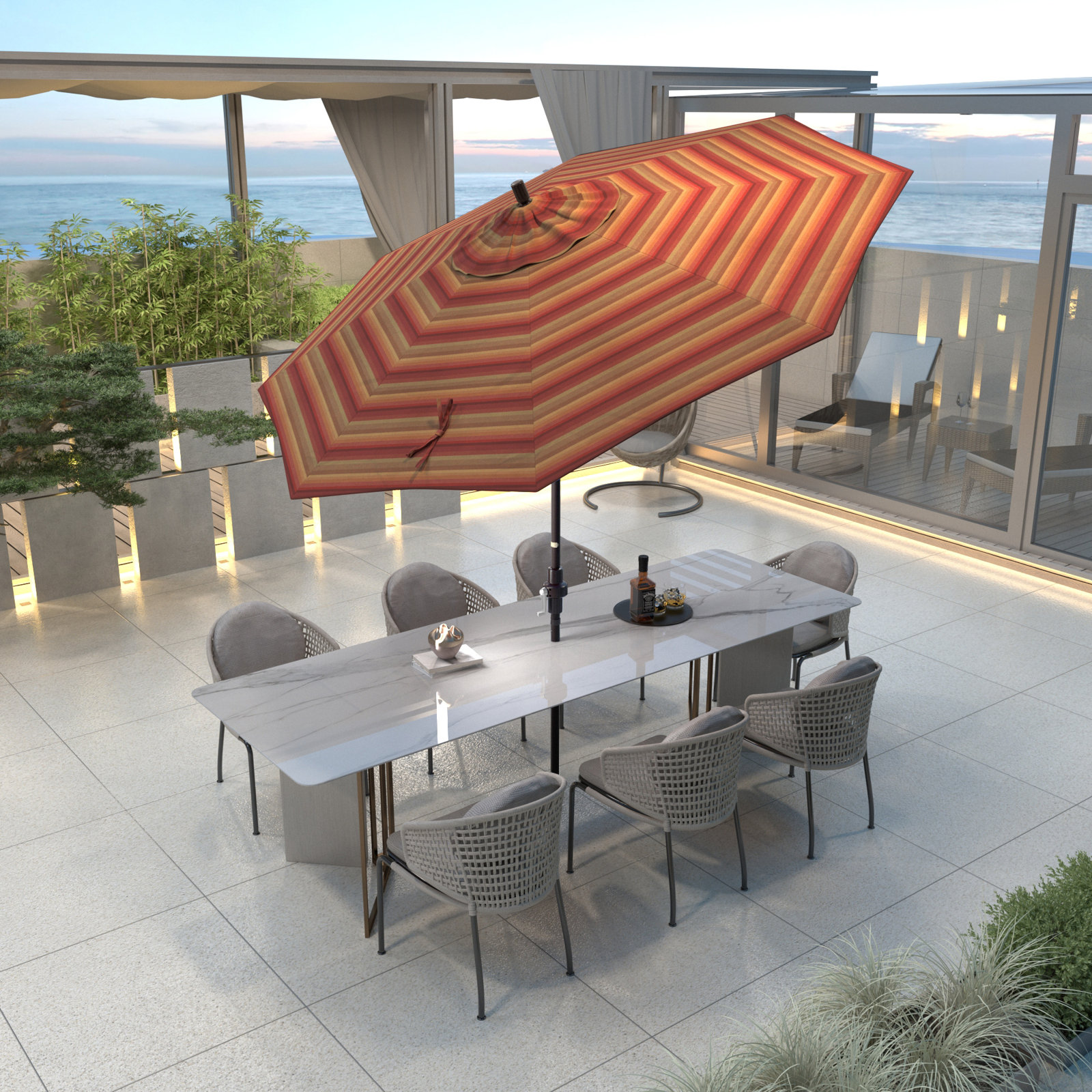 Garita 9' Sunbrella® Market Umbrella, Astoria Sunset Sunbrella®, Bronze