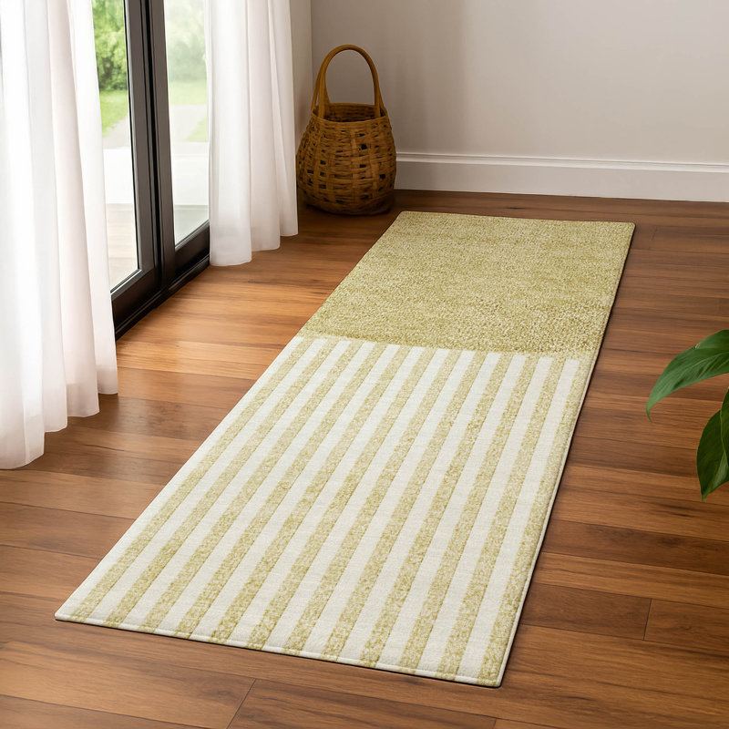 Premium Machine Washable Mayfield AMF2134 Geometric Rug, 2'3" x 7'6" Runner, Wheat