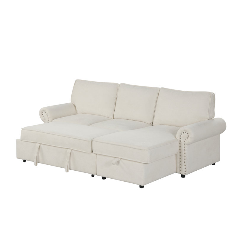 Canapé-lit modulaire en L modulaire de 95 po avec méridienne rembourrée avec rangement réversible, Tissu beige