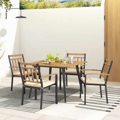 5 Pcs Patio Dining Table Chair Set, 42.5 In. L Dining Table With Umbrella Hole