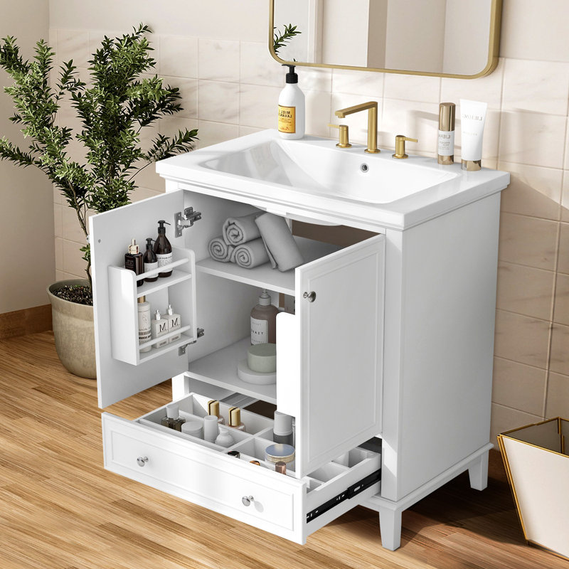 Ensemble de meuble-lavabo avec lavabo en céramique, Blanc / argenté