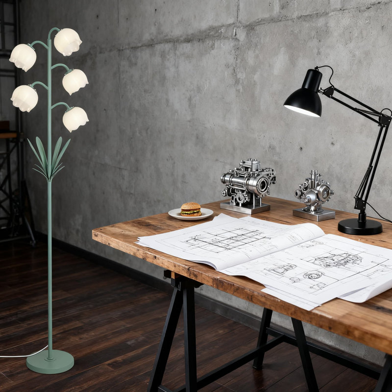 Lampe sur pied moderne à 5 lumières avec ampoules à DEL, conception à col de cygne réglable pour le salon, la chambre à coucher, le bureau et la décoration intérieure