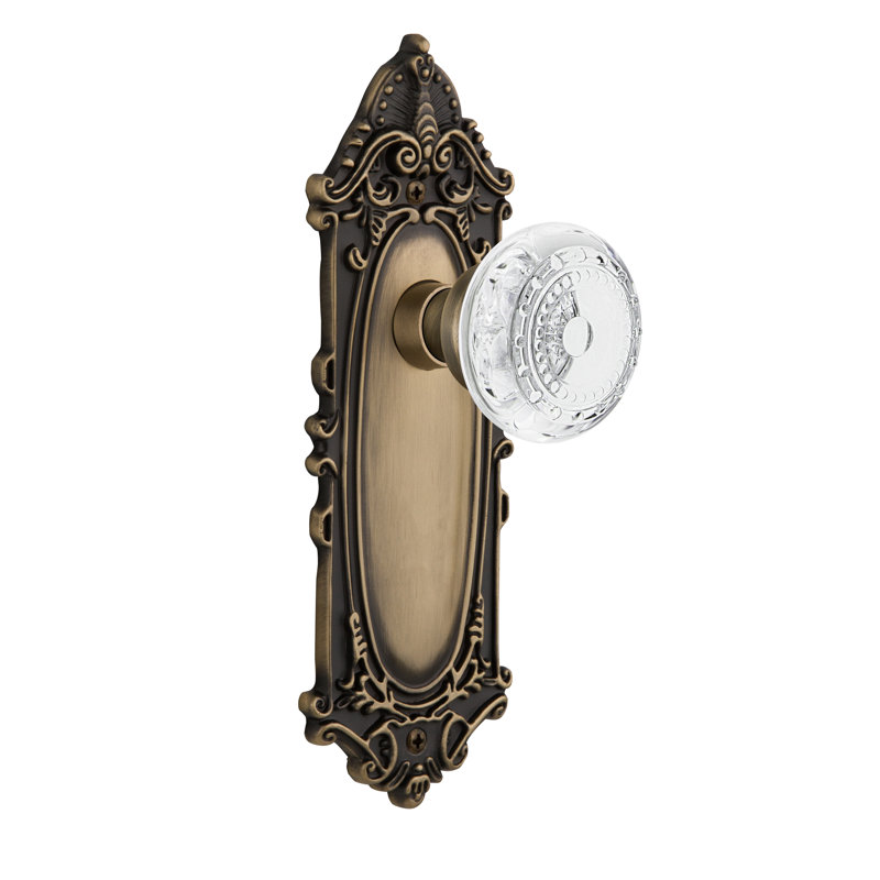 Victorian Plate with Crystal Meadows Knob, Antique Brass, 2-3/8”