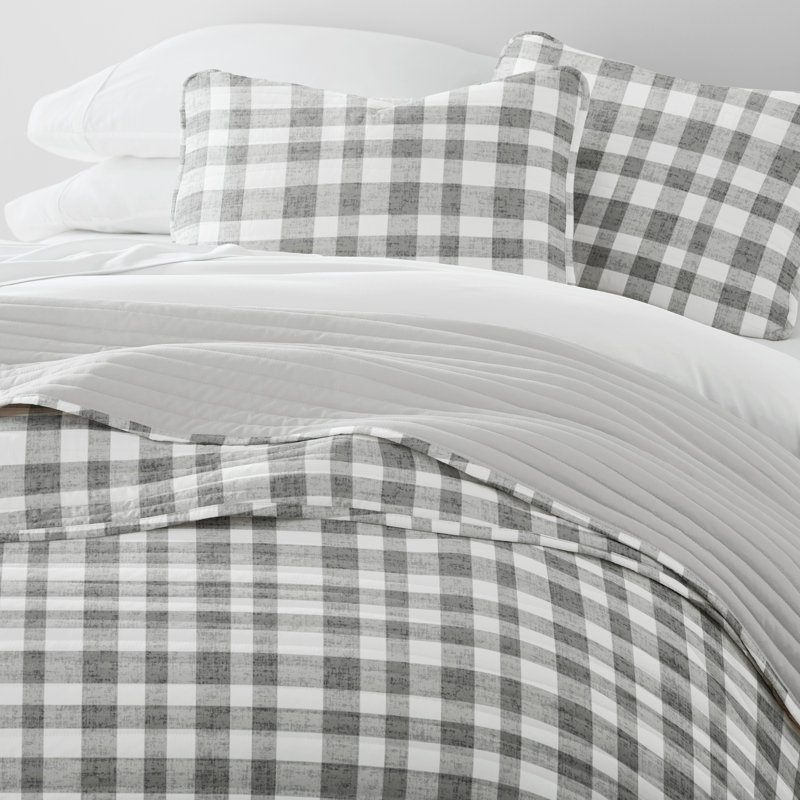 Ensemble de courtepointe légère - couvre-lit matelassé toutes saisons - aquarelle écossais gris