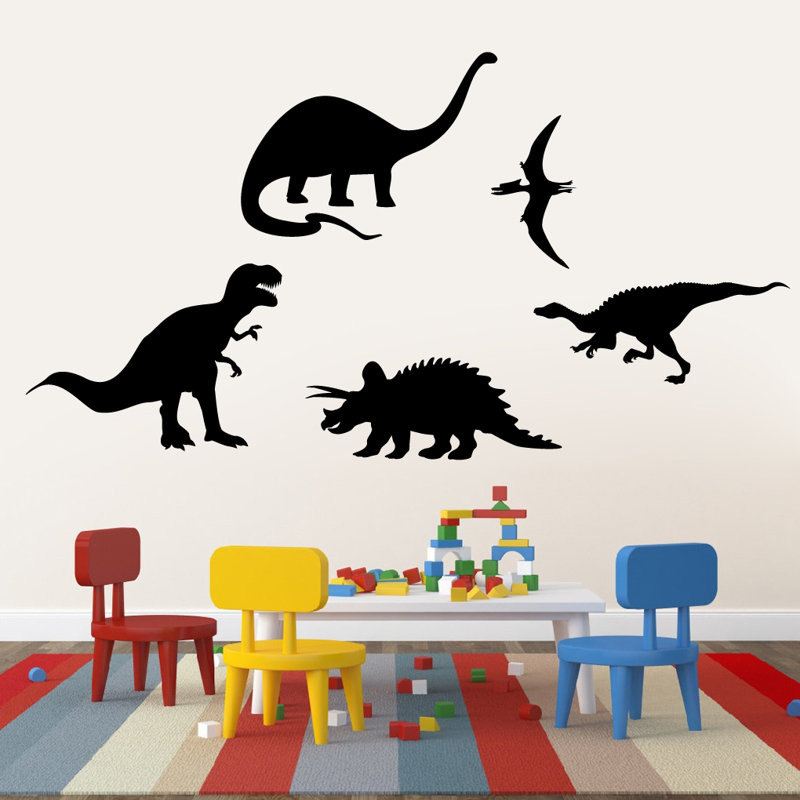 Ensemble de 5 décalcomanies murales dinosaures, Noir